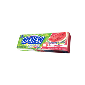 Hi-Chew Watermelon Sticks close-up texture shows soft and chewy bite.