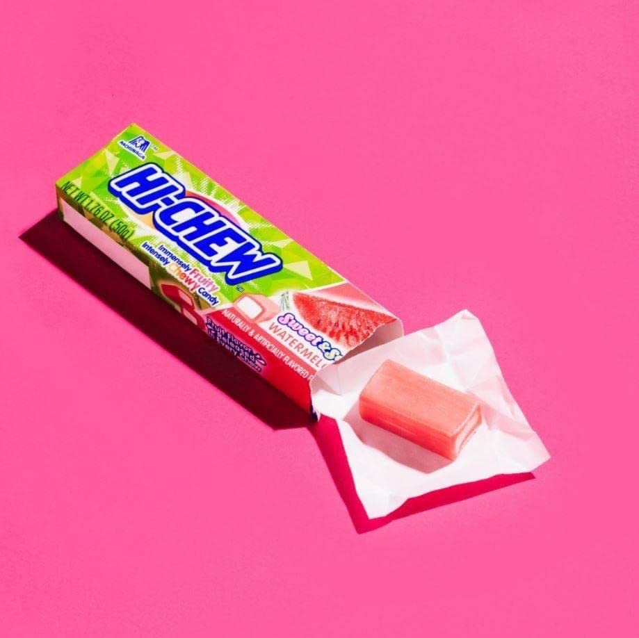 Hi-Chew Watermelon Sticks individually wrapped, ready for on-the-go snacking.