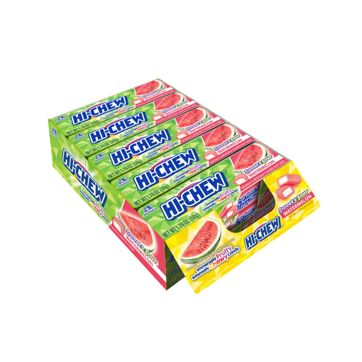 Hi-Chew Watermelon Sticks packaging highlights bulk candy, ideal for sharing at gatherings.