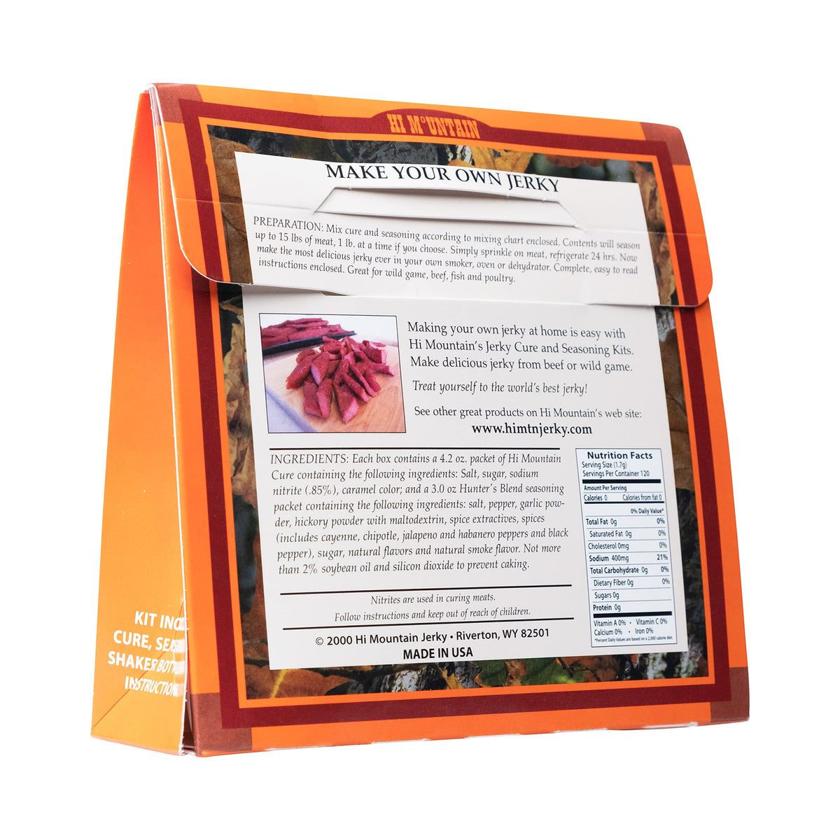 Hi Mountain Hunters Blend shaker bottle; mix spices evenly for consistent jerky seasoning.