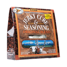 Hi Mountain Original Blend jerky seasoning packet enhances beef and game flavor.