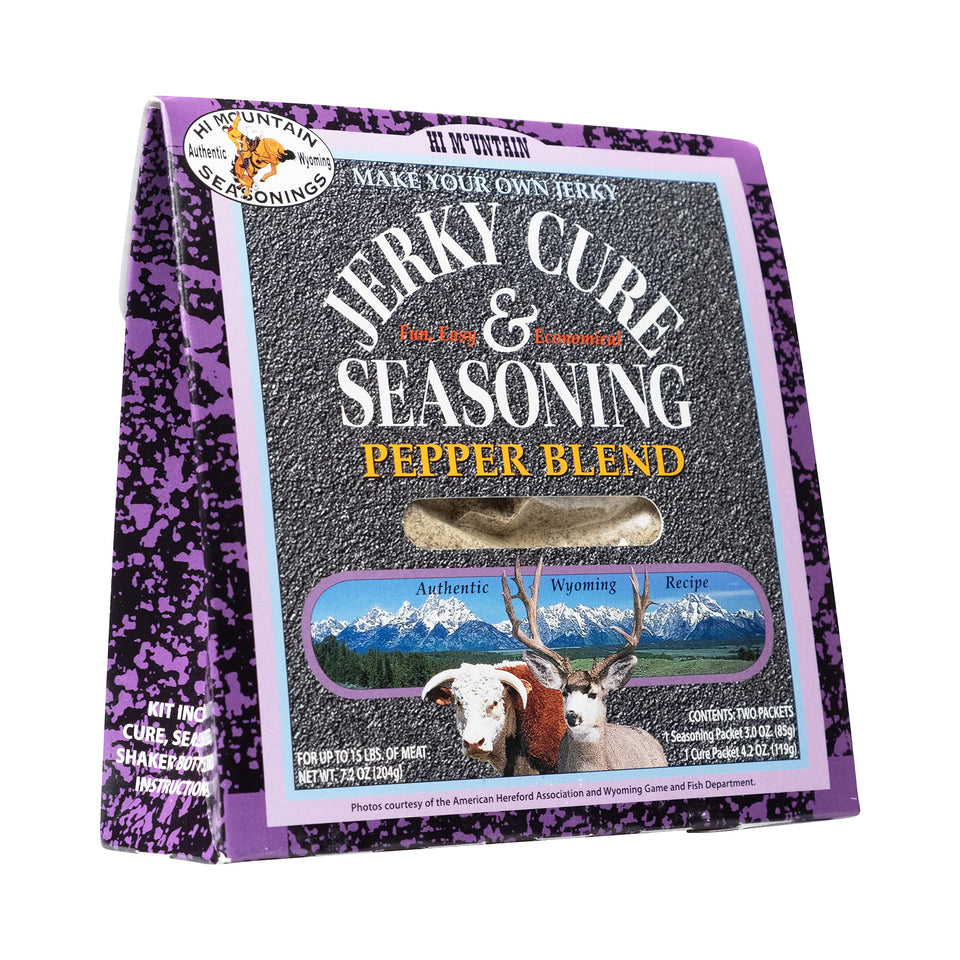 Hi Mountain Pepper Blend pack for beef and game delivers bold, savory flavor for homemade jerky.