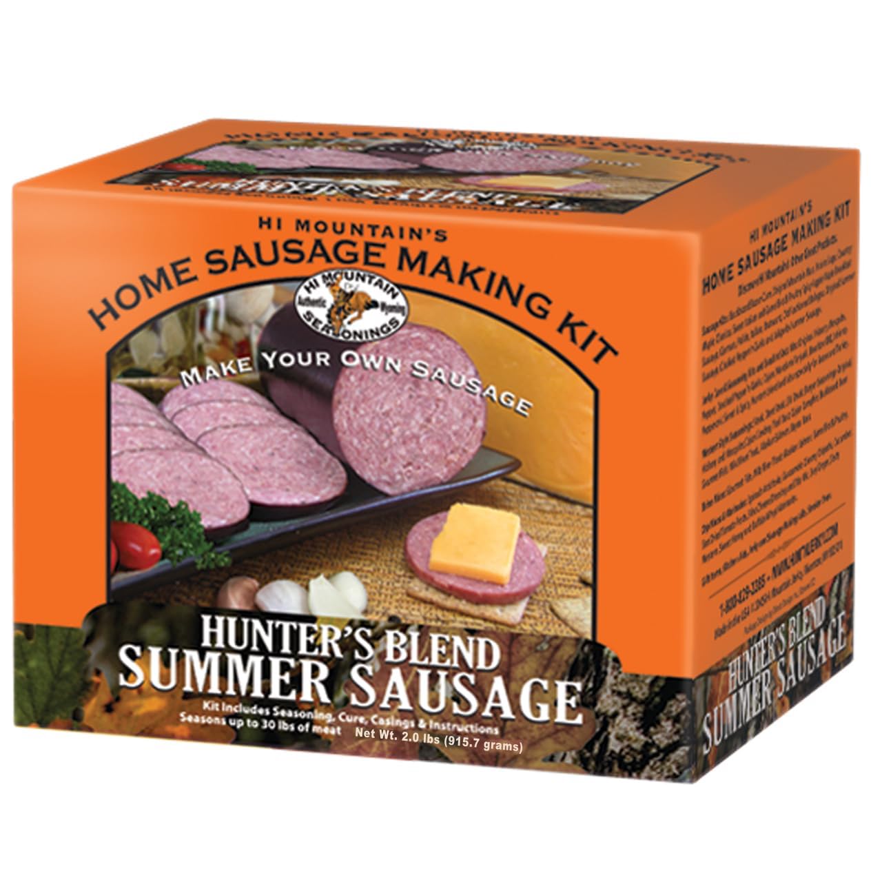 Hi Mountain Summer Sausage Seasoning Kit box and contents ready for home use.