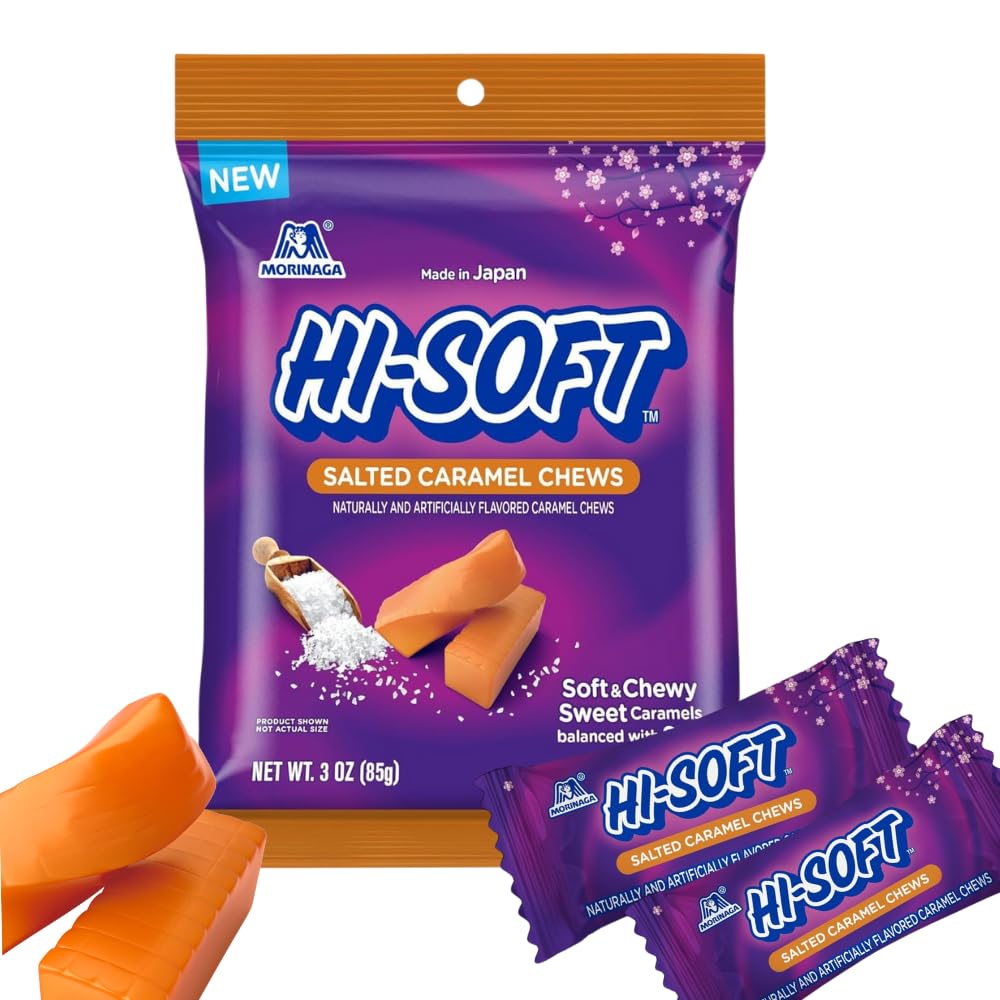 HI-SOFT Salted Caramel Chews six-pack bags ready to share at gatherings.