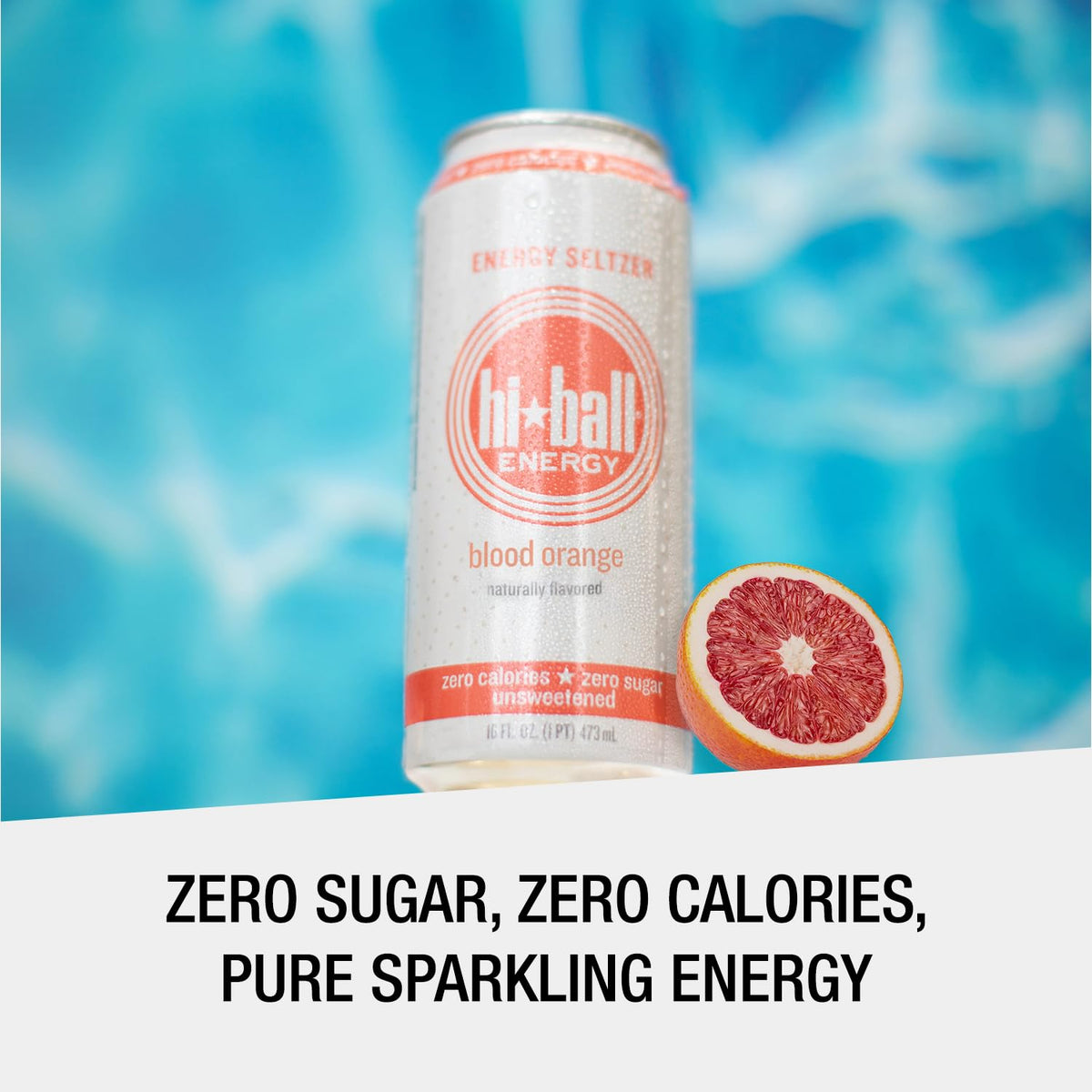 Hiball Blood Orange can side view showing label with organic caffeine and vitamins.