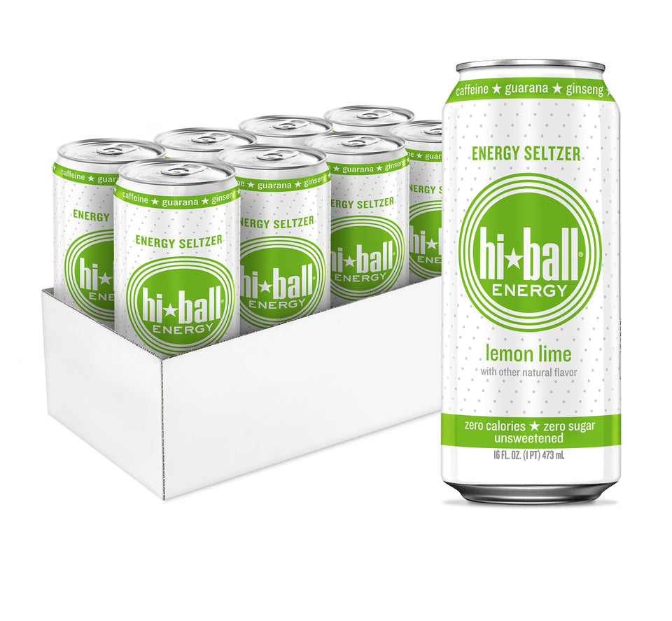 Hiball Lemon Lime can close-up highlighting zero sugar and clean energy blend for focus.