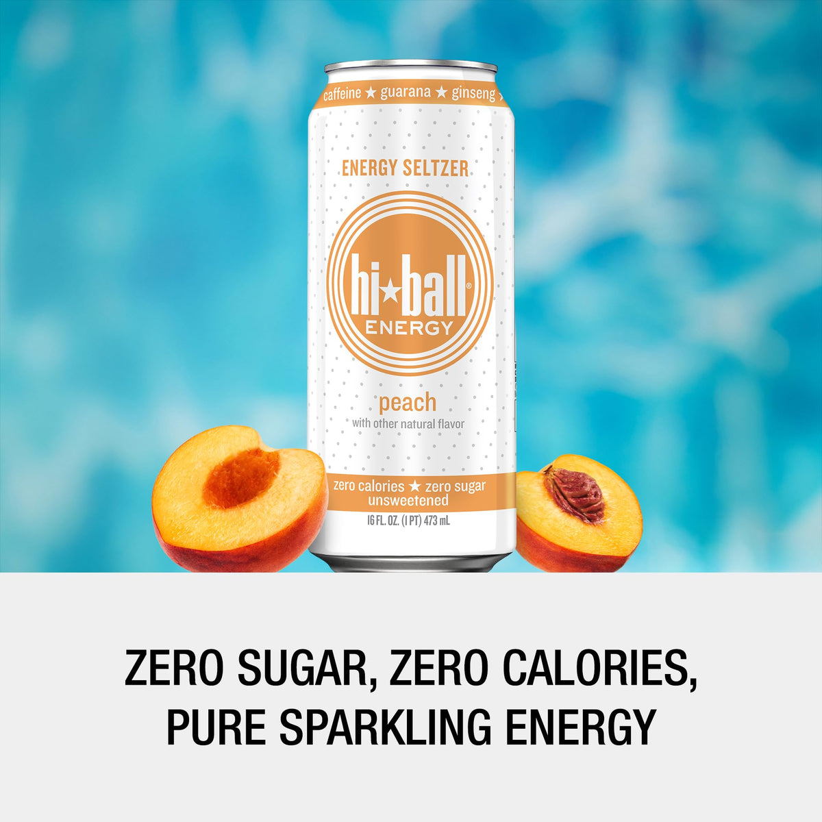 Close-up of Hiball Peach bubbles emphasizing natural flavor and sparkling refreshment.