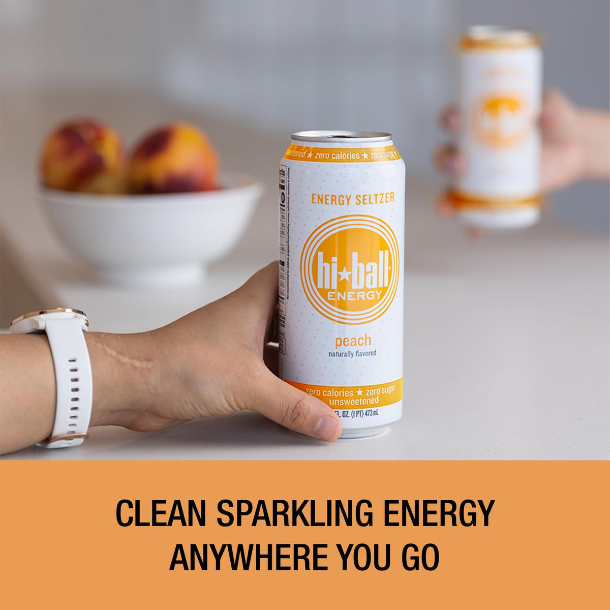 Hiball Peach served in a glass highlighting crisp, zero-calorie hydration.