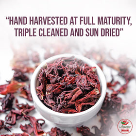 Amazing Chiles hibiscus flowers triple-cleaned close-up, showcasing premium quality for agua fresca and tea.