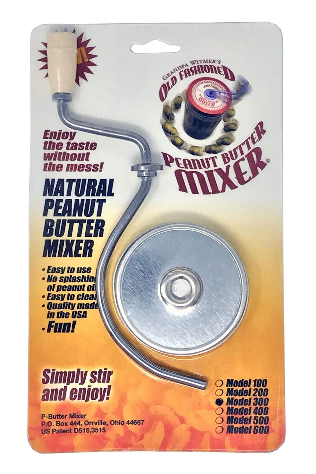 Grandpa Witmer’s mixer in a 16-ounce jar blends natural oils smoothly for a mess-free stir.