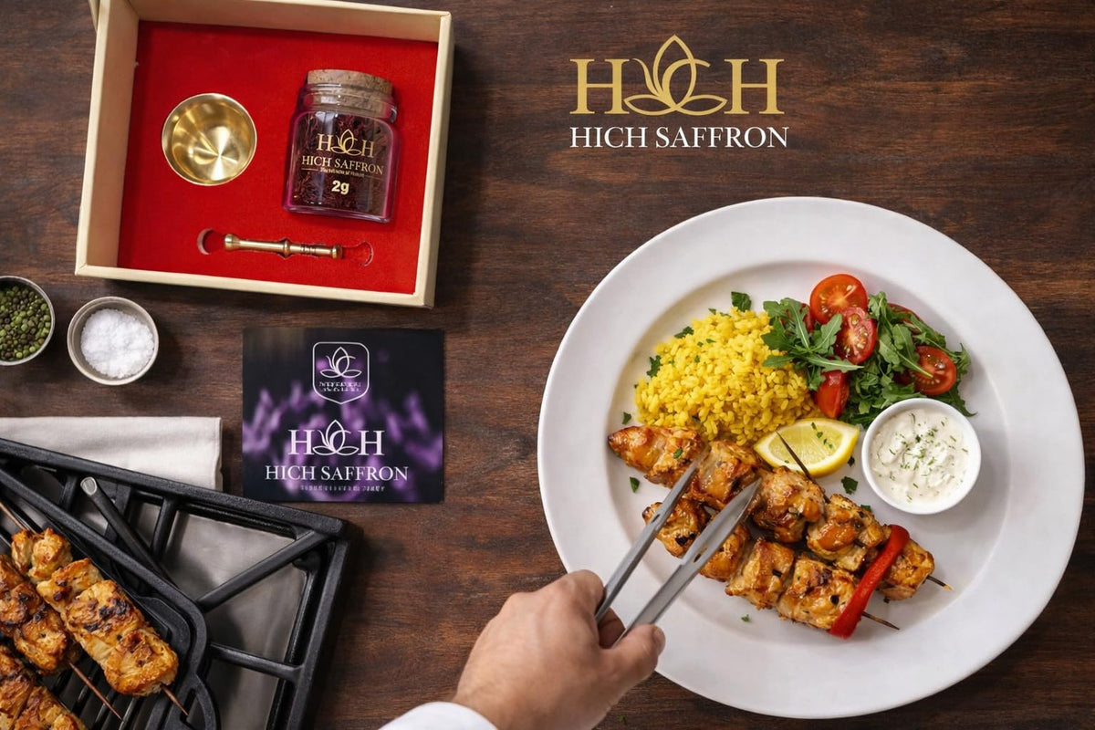 HICH SAFFRON jar highlights glass packaging designed to preserve aroma and freshness.