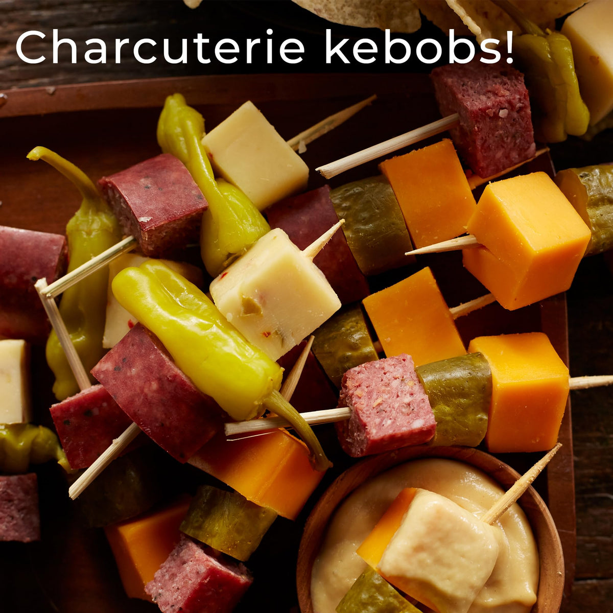 Hickory Farms charcuterie board setup featuring jalapeño cheddar blend.