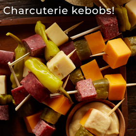 Hickory Farms charcuterie board setup featuring jalapeño cheddar blend.