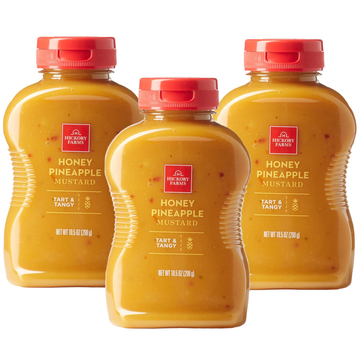 Hickory Farms Honey Pineapple Mustard jar on a tasting board, ideal with cheese.