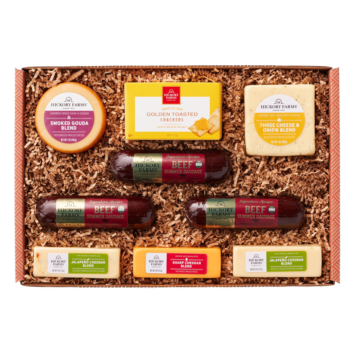 Hickory Farms Signature Beef Summer Sausage displayed as a centerpiece for tasting parties