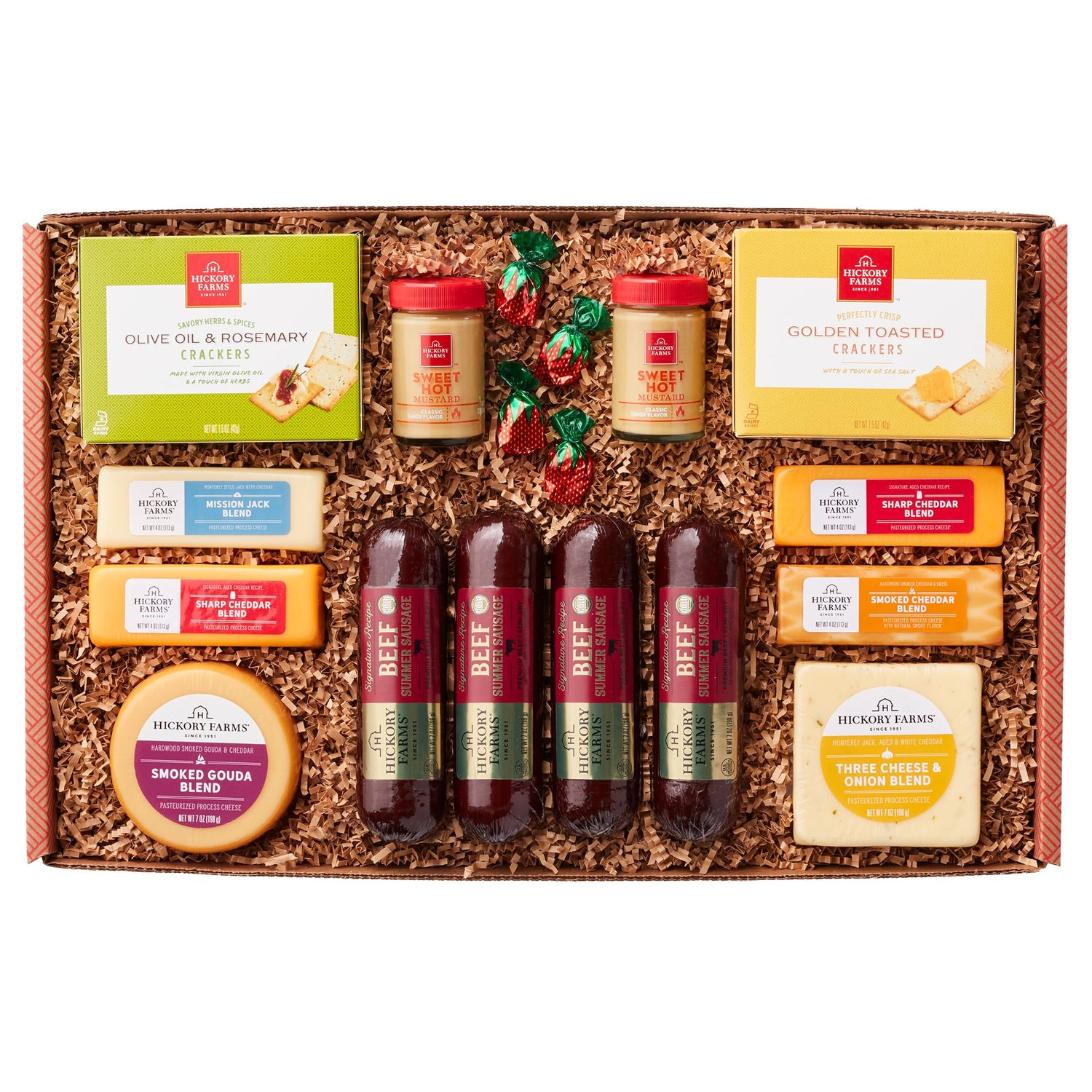 Hickory Farms Signature beef summer sausage on a party cheese board