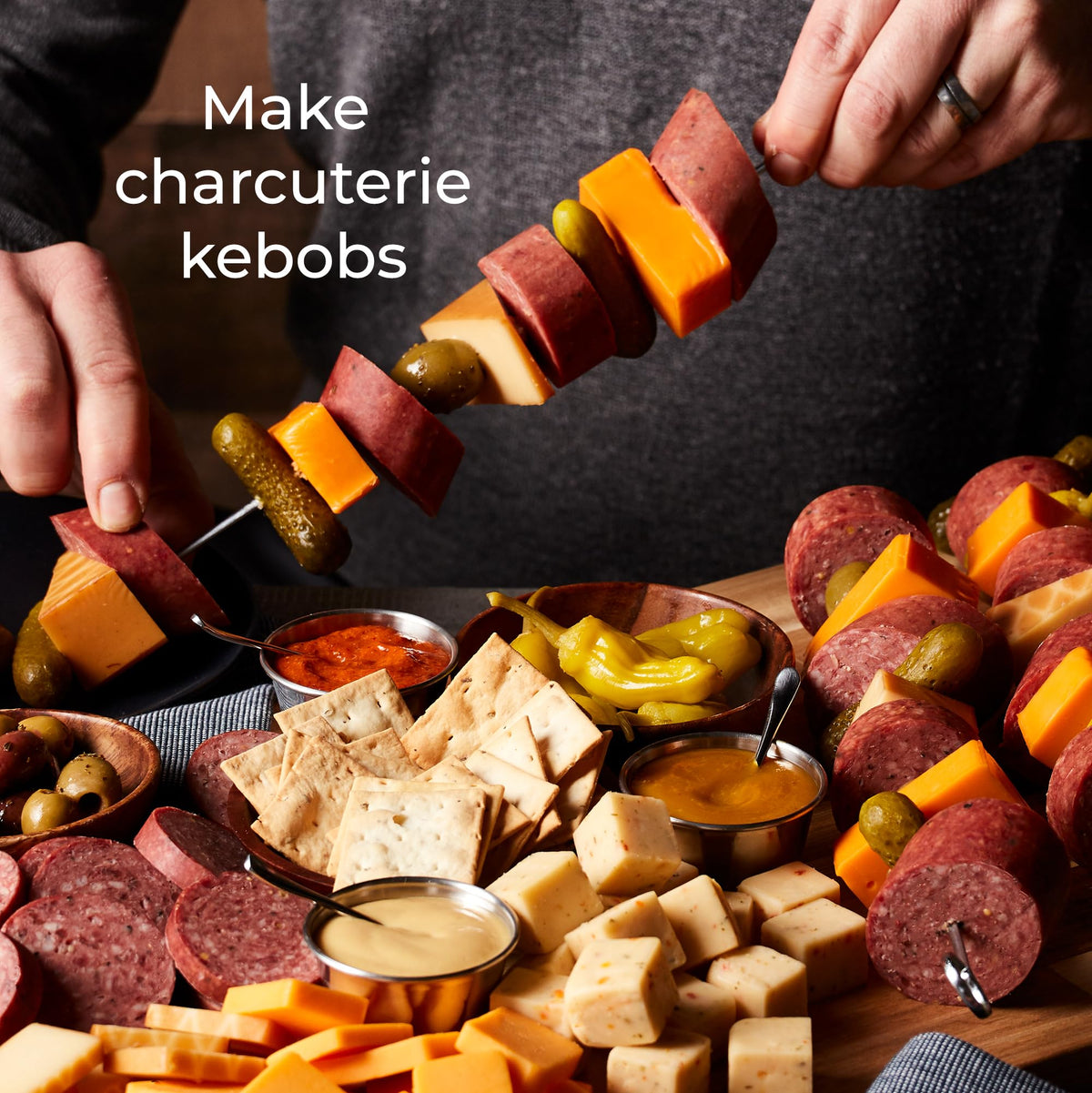 Hickory Farms Signature Beef Summer Sausage as a campfire snack outdoors