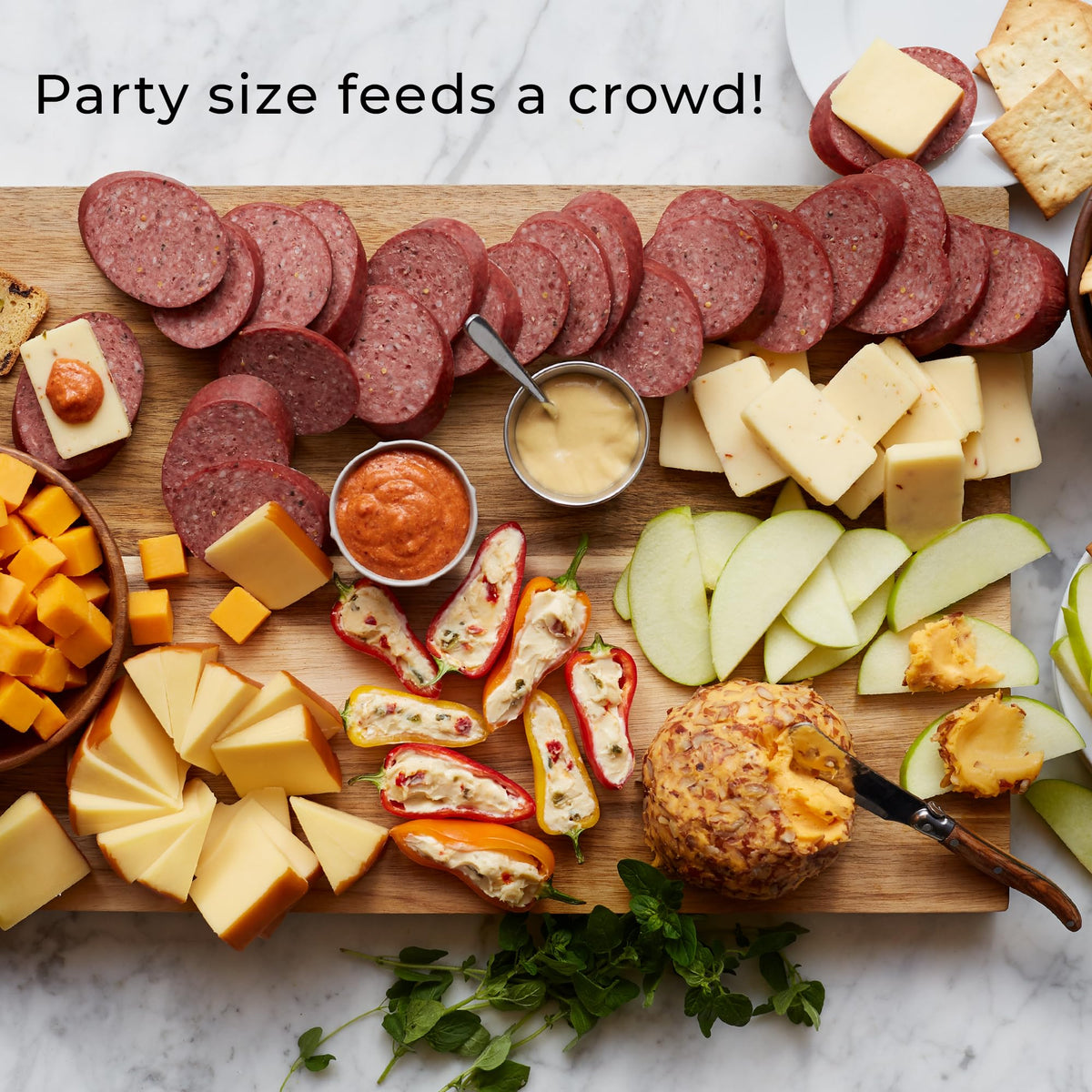 Hickory Farms Signature Beef Summer Sausage platter with crackers and accompaniments