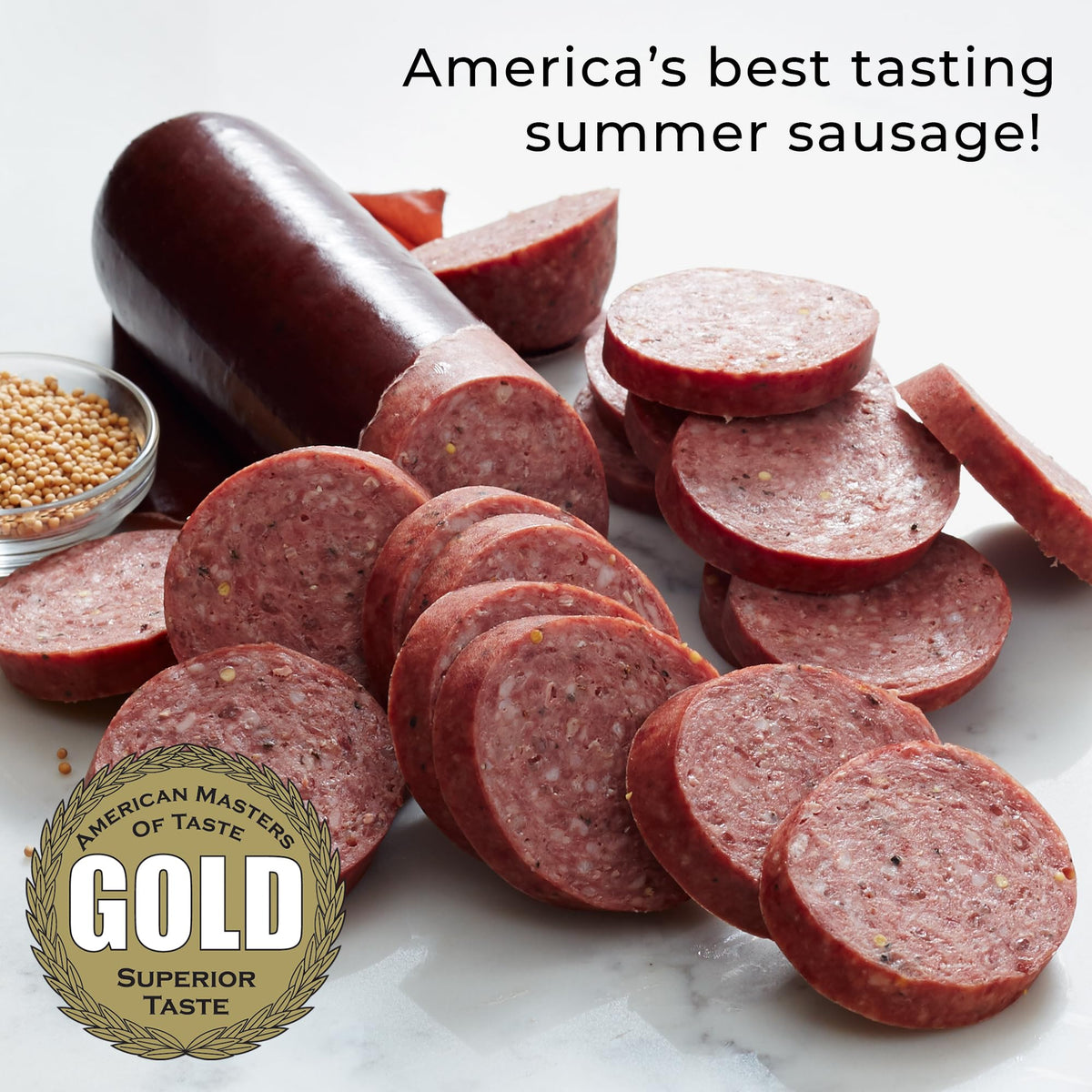 Hickory Farms Signature Beef Summer Sausage sliced on a cheese board to highlight flavor
