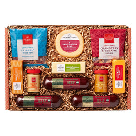Hickory Farms Signature Beef Summer Sausage display with cheeses, ideal for entertaining.