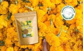 Hida Beauty marigold petals arranged in a bowl for potpourri and DIY projects.