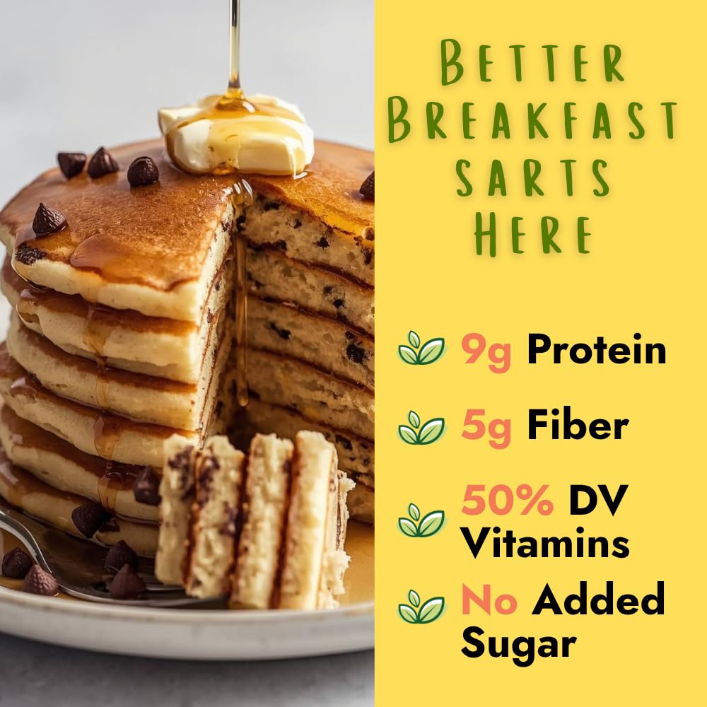 Hidden Foods Co chocolate chip pancake mix bag display for convenient fiber-rich option