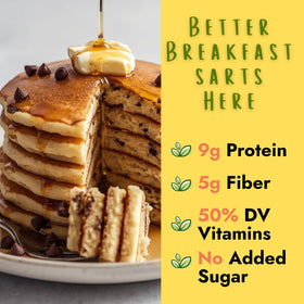 Hidden Foods Co chocolate chip pancake mix bag display for convenient fiber-rich option