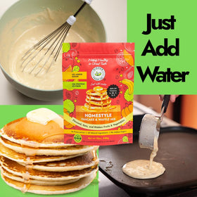 Hidden Foods Co. fluffy pancakes cooking on a hot griddle