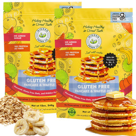 Hidden Foods Co gluten-free pancake mix packaging for quick weekend breakfasts.