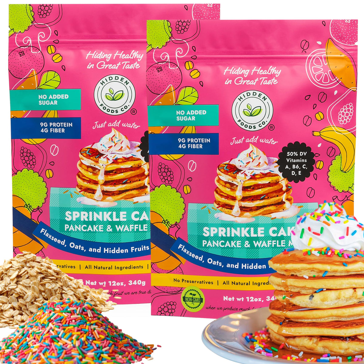 Hidden Foods Co Sprinkle Cake Pancake Mix 2-Pack with sprinkles for fun breakfasts