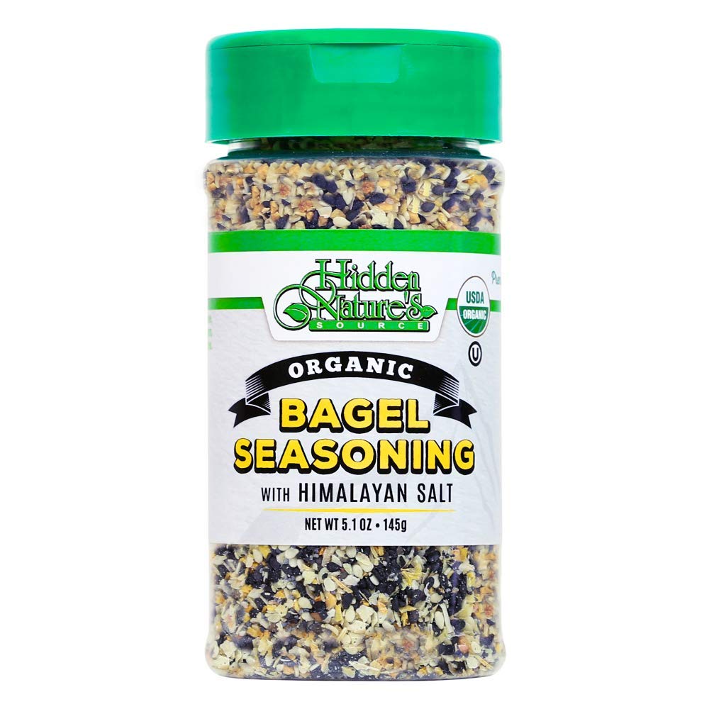 Hidden Nature's Source Organic Everything Bagel Seasoning bottle front adds rich aroma