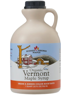 Hidden Springs Maple Amber Rich syrup bottle pour over waffles for flavorful breakfast