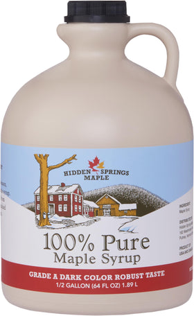 Hidden Springs Maple Dark Half Gallon bottle front view shows rich color and versatility.