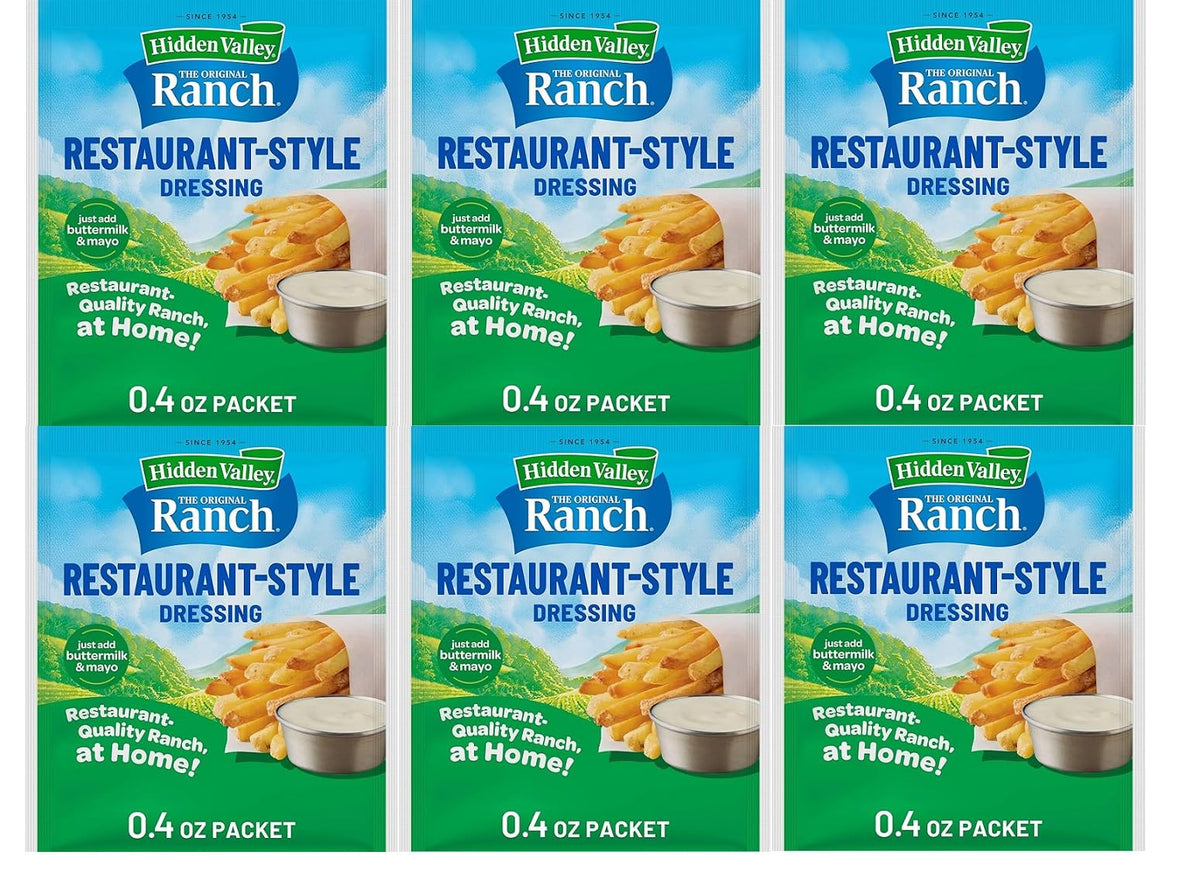 Hidden Valley Original Ranch buttermilk mix packet front, ready to create quick, creamy dressings.