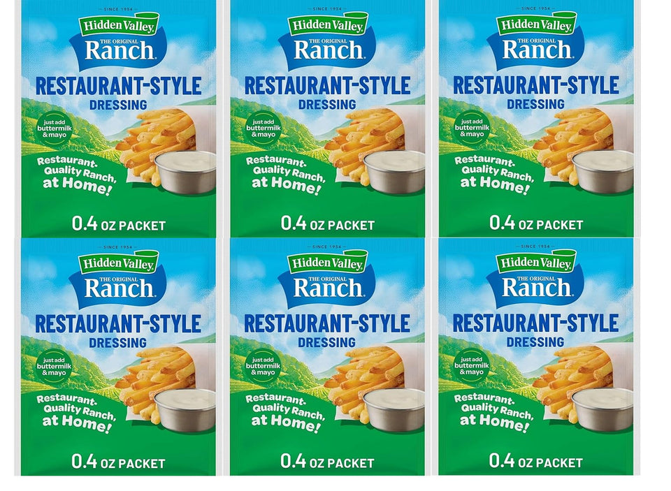 Hidden Valley Original Ranch buttermilk mix packet front, ready to create quick, creamy dressings.
