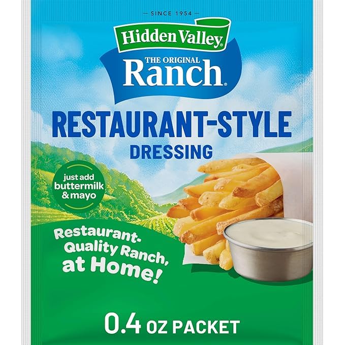 Hidden Valley ranch dressing mix with a mixing bowl demonstrates easy preparation of creamy sauces.
