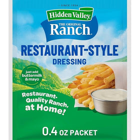 Hidden Valley ranch dressing mix with a mixing bowl demonstrates easy preparation of creamy sauces.