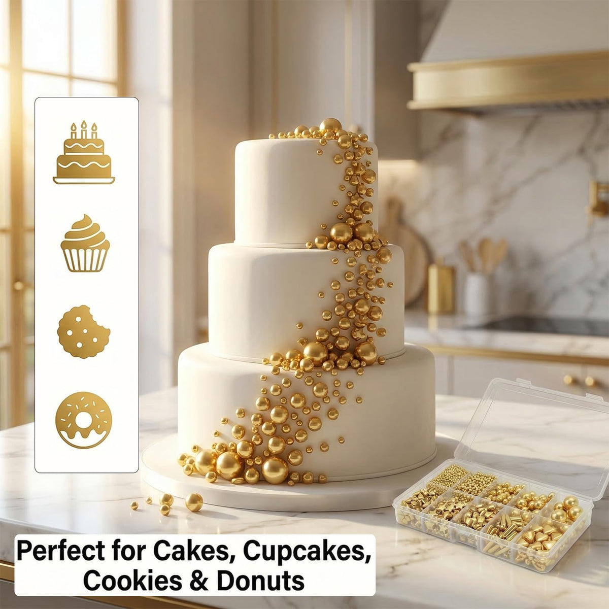 HIFUNBK Gold Mix Sprinkle beads 2mm for delicate cookie decoration