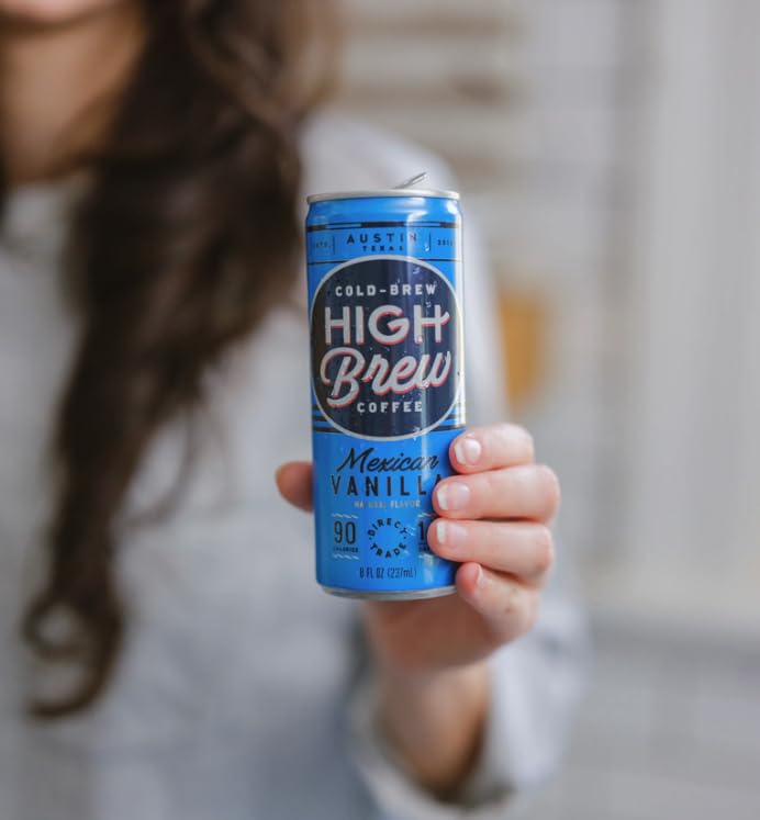 Graphic showing 140 mg caffeine per High Brew can for a measured energy lift.