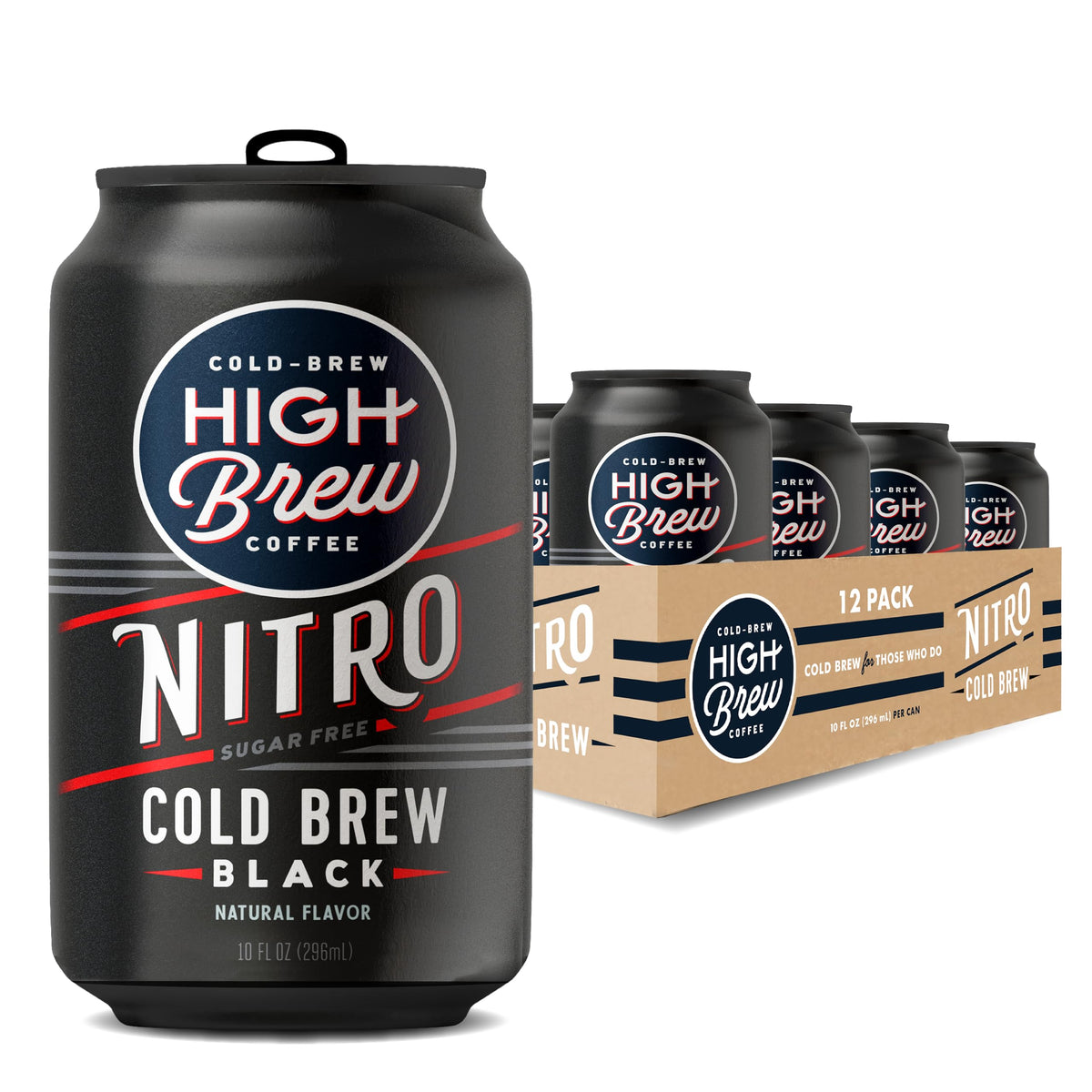 High Brew Nitro Black can front view, sugar-free energy on the go.