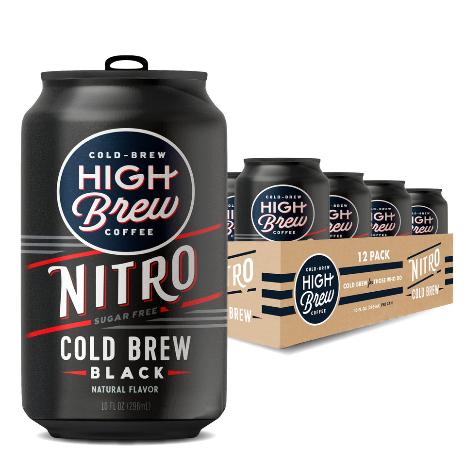 High Brew Nitro Black can front view, sugar-free energy on the go.
