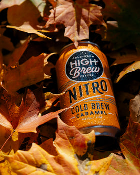 High Brew Nitro pour into glass highlights low-acid, nitrogen-infused flavor.