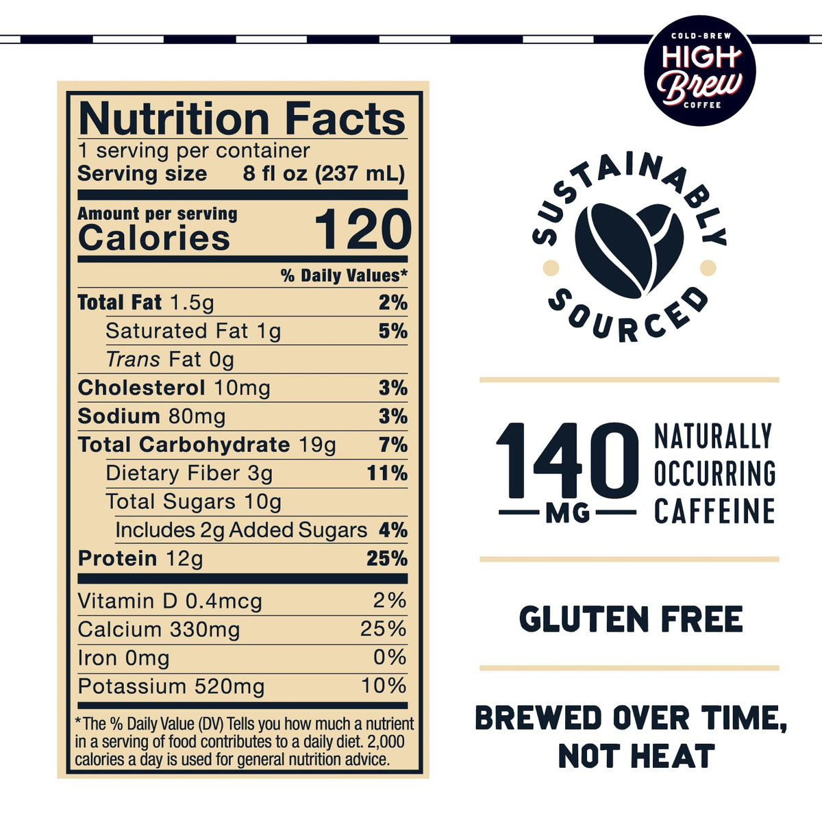 Pouring High Brew Coffee reveals creamy cappuccino texture and aroma.