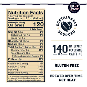Pouring High Brew Coffee reveals creamy cappuccino texture and aroma.