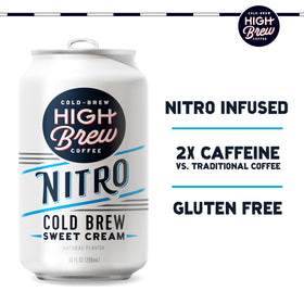 High Brew Nitro Sweet Cream can demonstrates nitrogen infusion for a smooth, bold flavor.