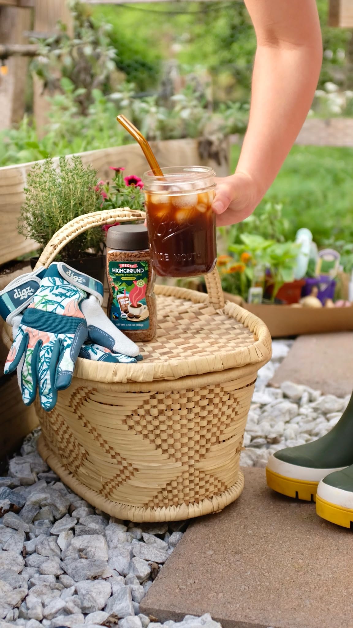Highground Organic Decaf Instant Coffee paired with plant based milk for a creamy finish.