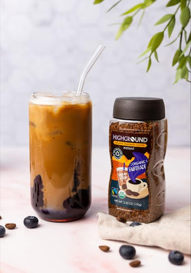 Highground Organic Regular Instant Coffee dissolving in hot water, fast-dissolving for busy mornings