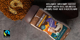 Highground Organic Regular Instant Coffee pouring into cup, smooth texture ready