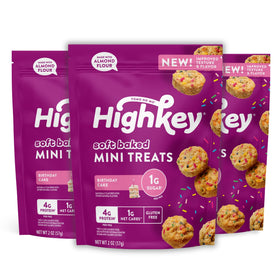 HighKey Birthday Cake Muffins pack front, keto-friendly on-the-go snack.