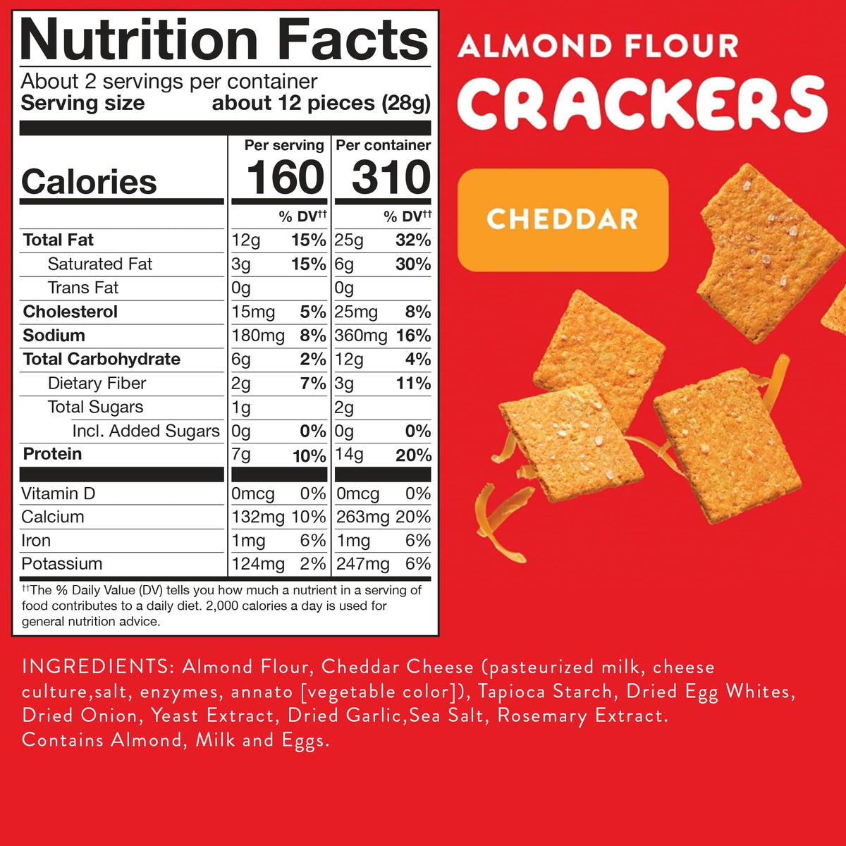 HighKey Crackers variety pack back panel with keto-friendly nutrition info.
